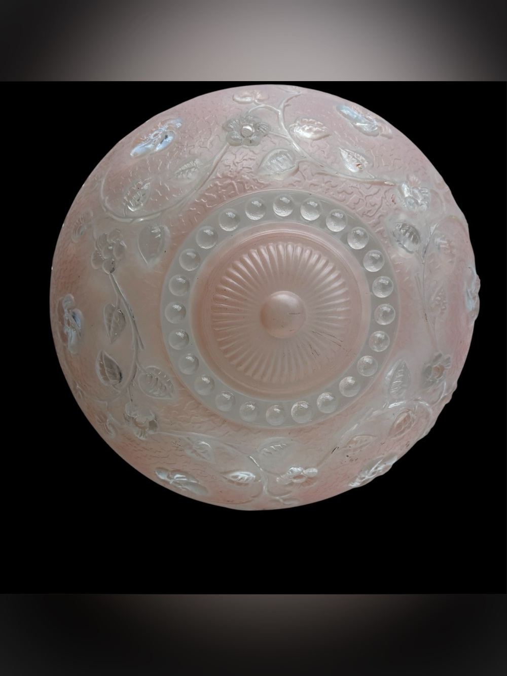 Lamp Shade Light Fixture Antique Embossed Pink 3 Hole Ceiling Floral glass 10"